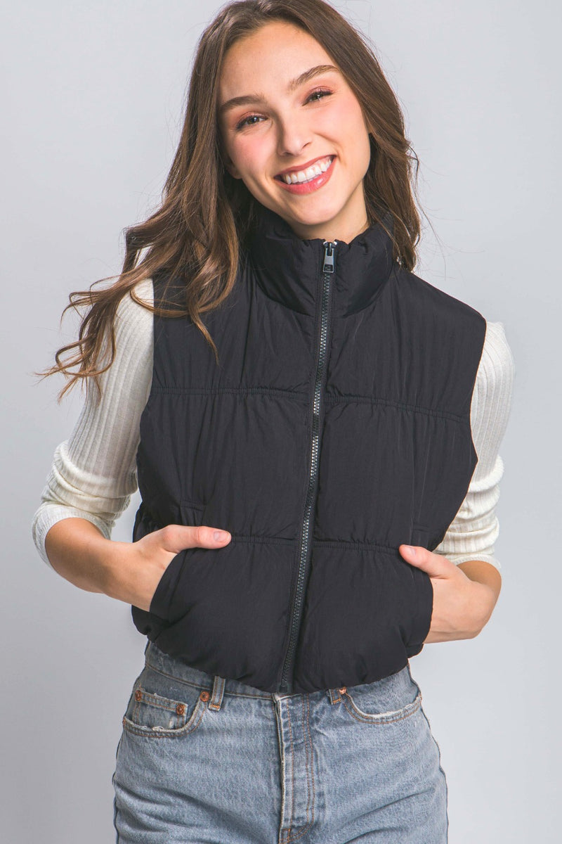 Love Tree Zip Up Turtleneck Cropped Vest Coat - Brittney MADE
