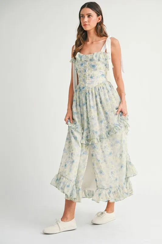 MABLE Floral Printed Shoulder Strap Midi Dress - Brittney MADE