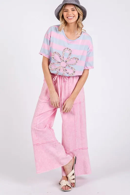 SAGE + FIG Mineral Washed Terry Wide Leg Pants - Brittney MADE