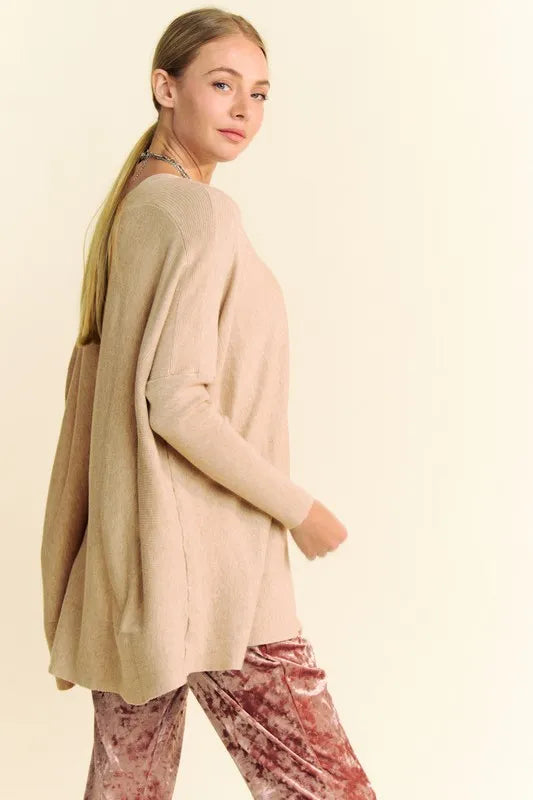 Davi & Dani Round Neck Dropped Shoulder Long Sleeve Knit Top - Brittney MADE