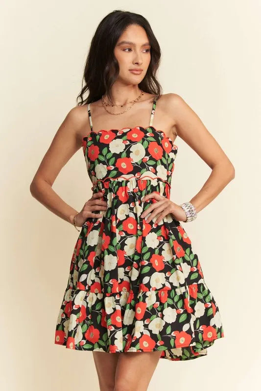 Davi & Dani Floral Scalloped Cutout Back Mini Dress - Brittney MADE