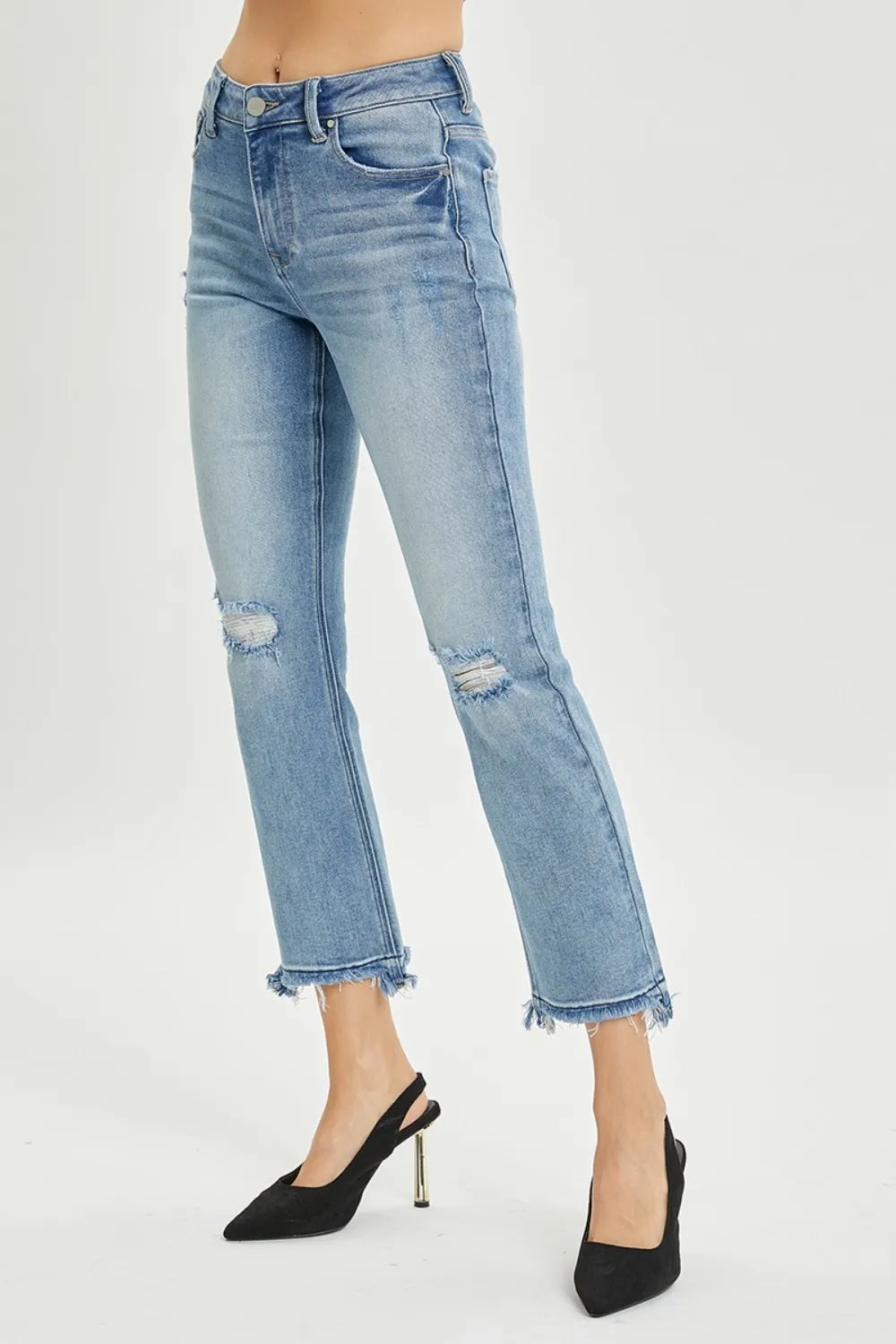 RISEN Full Size High Rise Distressed Cropped Straight Jeans - Brittney MADE