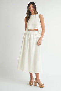 MABLE Wrinkled Round Neck Swing Top and Skirt Set - Brittney MADE