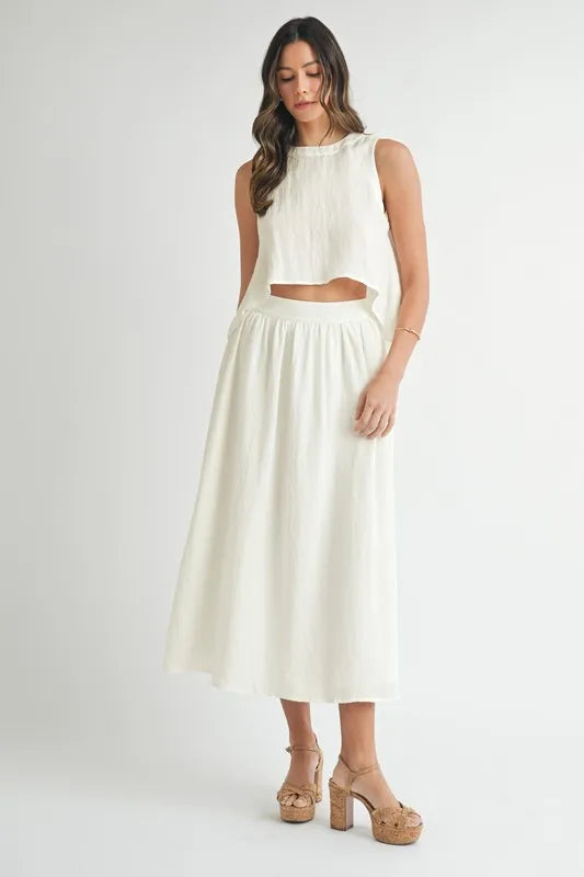 MABLE Wrinkled Round Neck Swing Top and Skirt Set - Brittney MADE