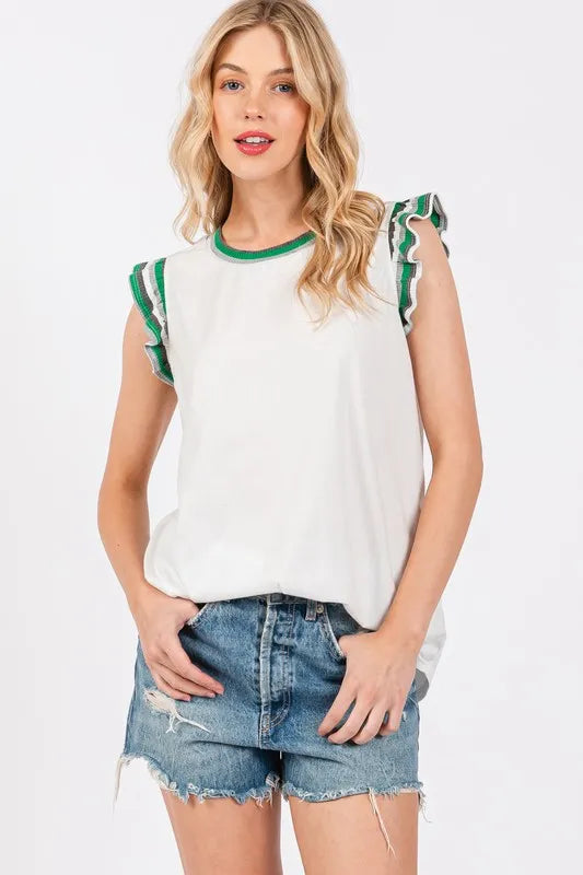 Ces Femme Contrast Striped Sleeveless Round Neck Top - Brittney MADE