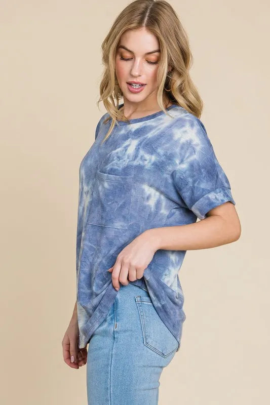 BOMBOM Tie-Dye Round Neck Short Sleeve T-Shirt - Brittney MADE