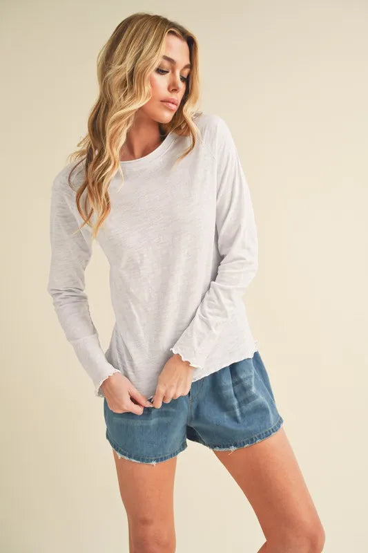 Aemi + Co Lettuce Hemline Round Neck Raglan Sleeve T-Shirt - Brittney MADE