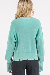 Mittoshop Distressed Hem Round Neck Dropped Shoulder Sweater - Brittney MADE