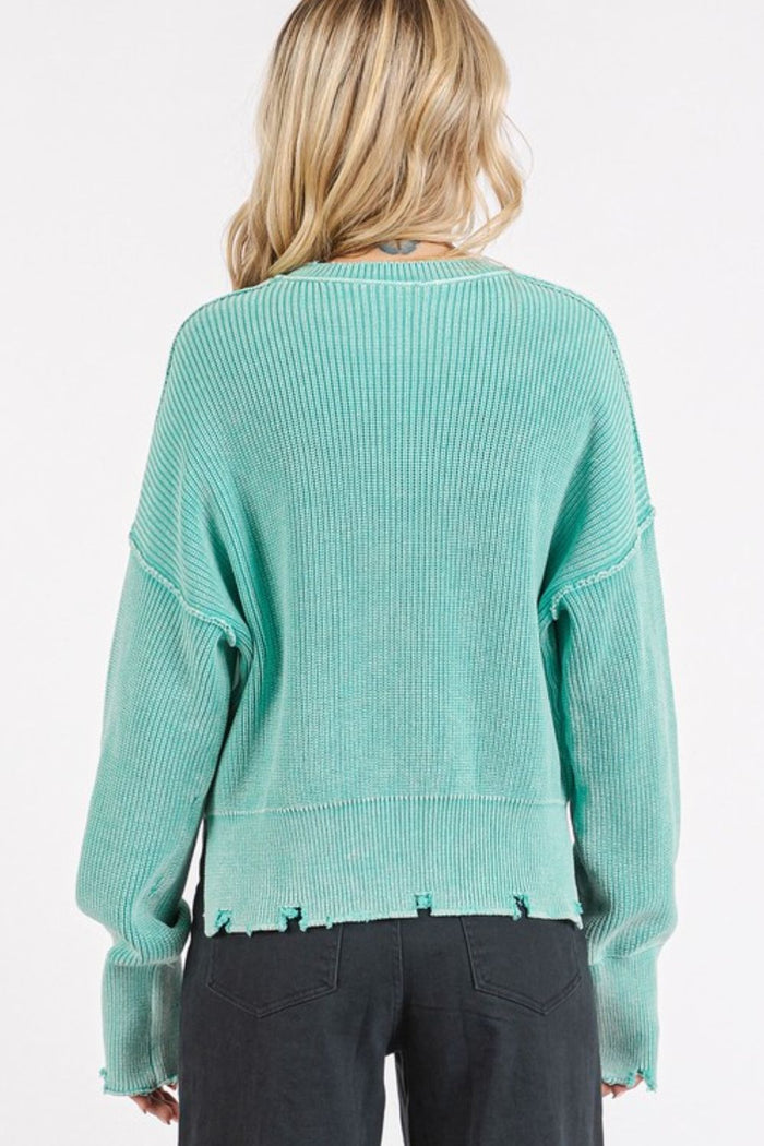 Mittoshop Distressed Hem Round Neck Dropped Shoulder Sweater - Brittney MADE