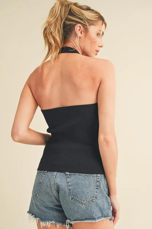 Aemi + Co Ribbed Halter Neck Cami - Brittney MADE