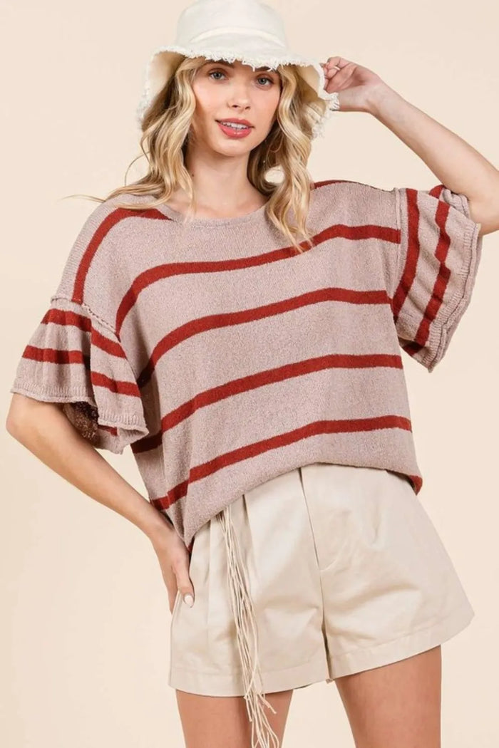 Mittoshop Striped Flounce Sleeve Knit Top - Brittney MADE