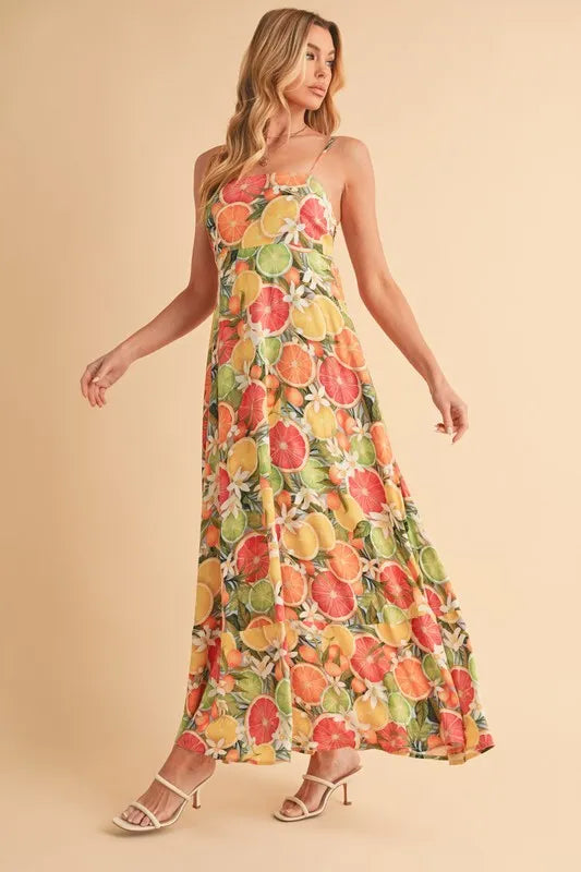 Aemi + Co Fruit Print Square Neck Maxi Cami Dress - Brittney MADE