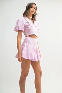 MABLE Puff Sleeve Button Down Top and Bubble Skirt Set - Brittney MADE