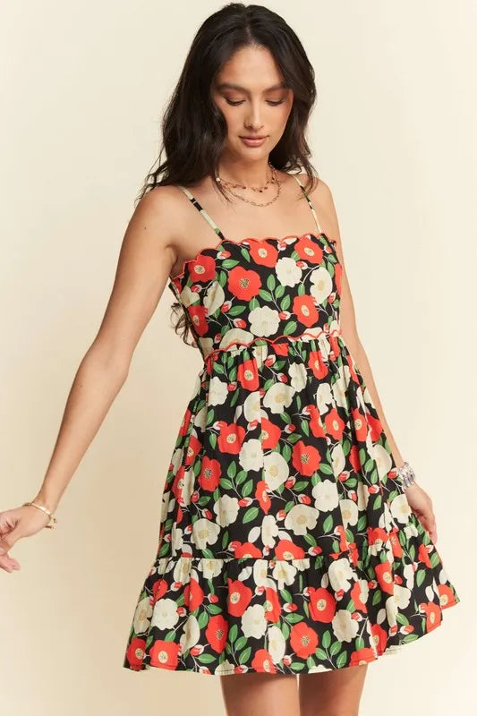 Davi & Dani Floral Scalloped Cutout Back Mini Dress - Brittney MADE