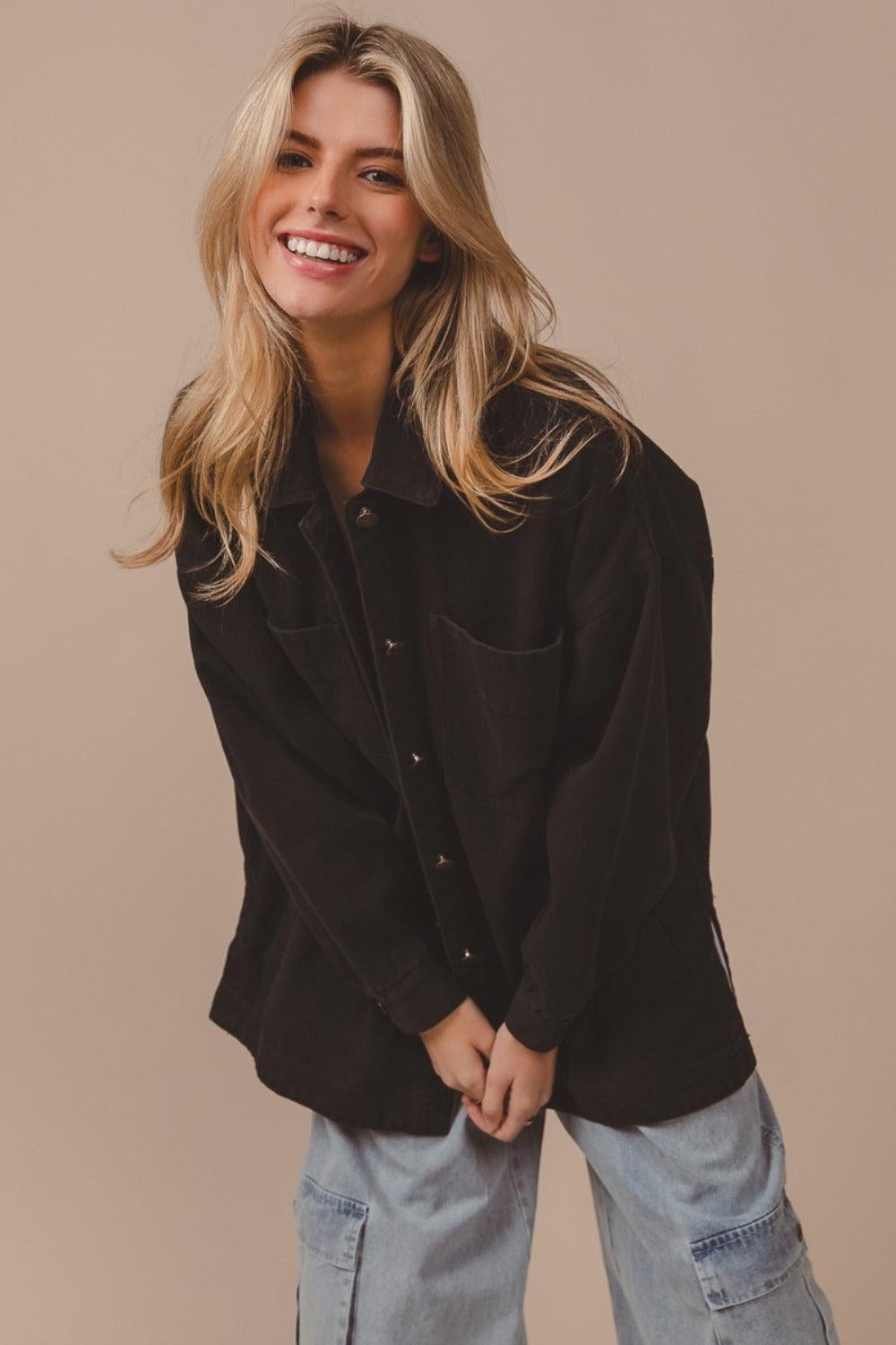 BiBi Button Up Washed Jacket with Pockets - Brittney MADE