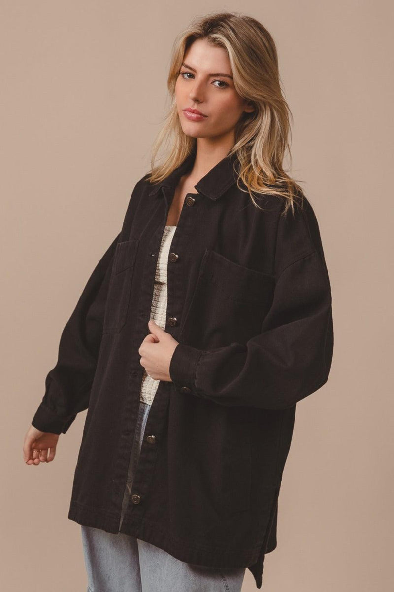 BiBi Button Up Washed Jacket with Pockets - Brittney MADE