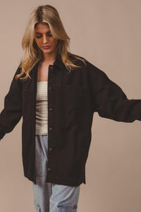 BiBi Button Up Washed Jacket with Pockets - Brittney MADE