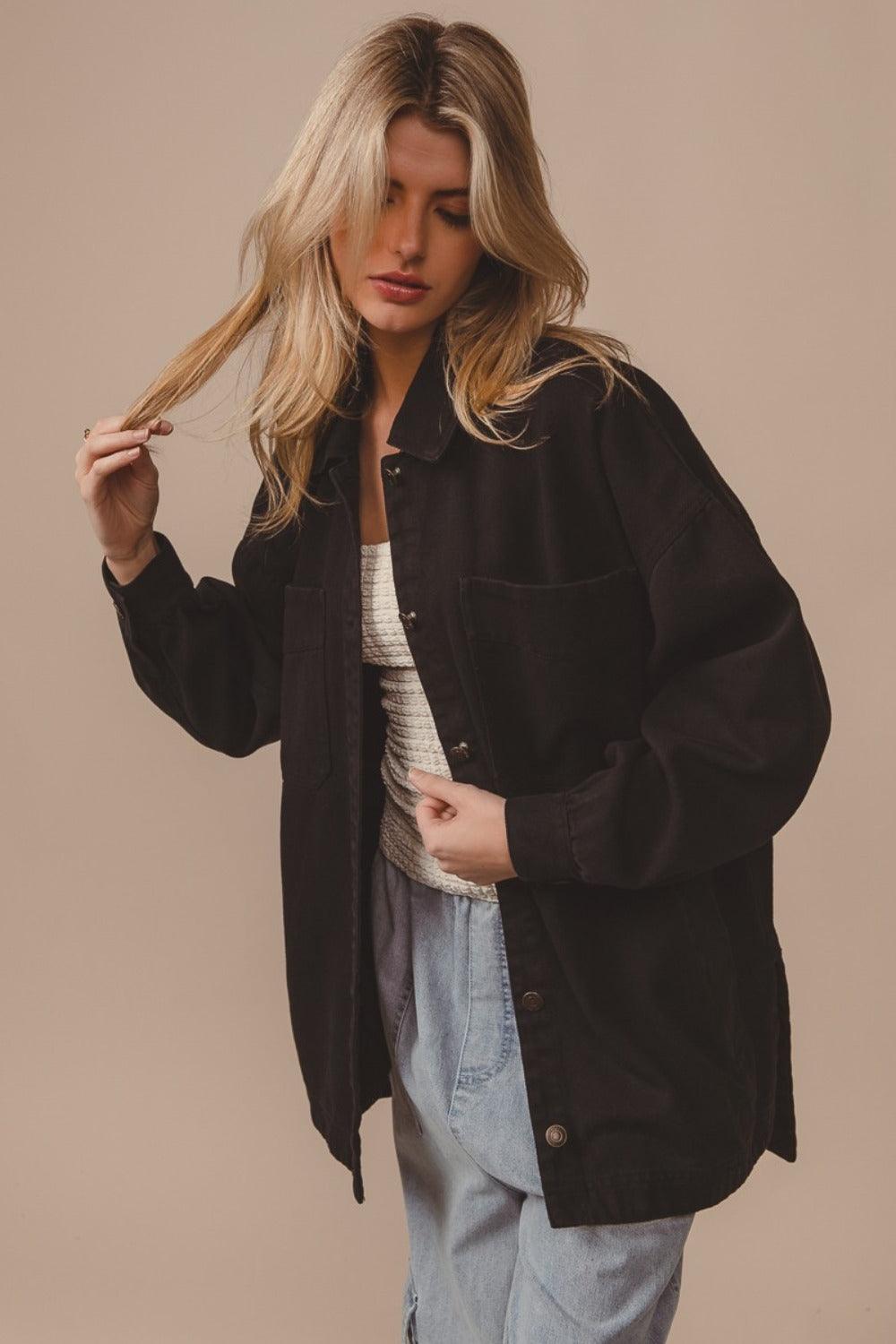 BiBi Button Up Washed Jacket with Pockets - Brittney MADE