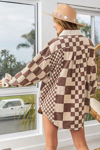 BiBi Checkered Button Down Corduroy Shacket - Brittney MADE