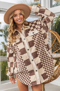 BiBi Checkered Button Down Corduroy Shacket - Brittney MADE