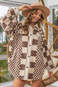 BiBi Checkered Button Down Corduroy Shacket - Brittney MADE