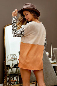 BiBi Color Block Leopard V Neck Knit Top - Brittney MADE