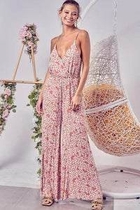 BiBi Floral Print Cirnkled Gauze Spaghetti Strap Jumpsuit - Brittney MADE