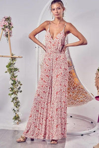 BiBi Floral Print Cirnkled Gauze Spaghetti Strap Jumpsuit - Brittney MADE