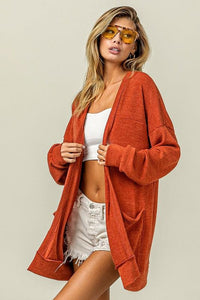 BiBi Open Front Drop Shoulder Cardigan with Pockets - Brittney MADE