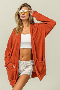 BiBi Open Front Drop Shoulder Cardigan with Pockets - Brittney MADE