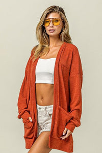 BiBi Open Front Drop Shoulder Cardigan with Pockets - Brittney MADE