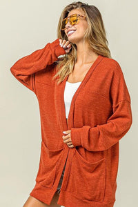 BiBi Open Front Drop Shoulder Cardigan with Pockets - Brittney MADE