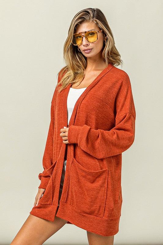 BiBi Open Front Drop Shoulder Cardigan with Pockets - Brittney MADE