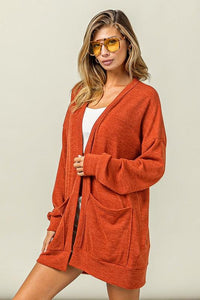 BiBi Open Front Drop Shoulder Cardigan with Pockets - Brittney MADE