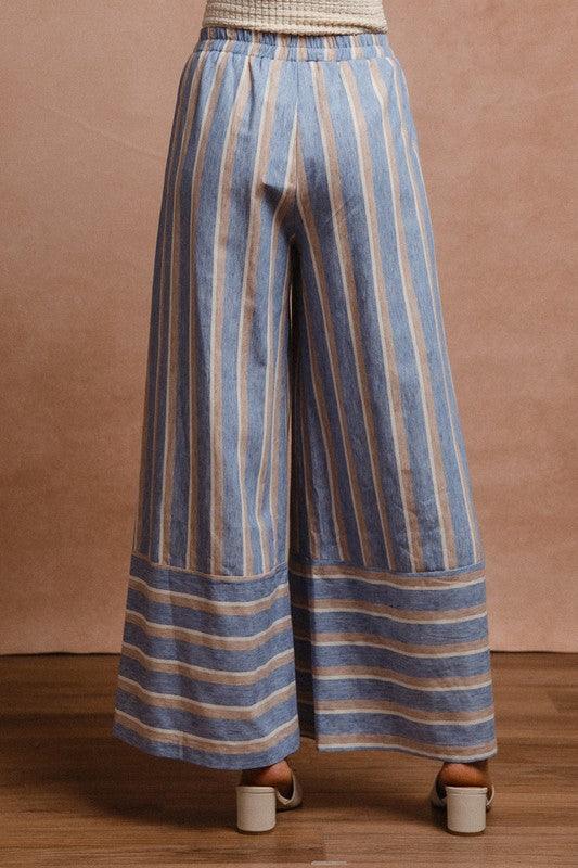 BiBi Striped Wide Leg Pants with Pockets - Brittney MADE