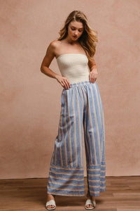 BiBi Striped Wide Leg Pants with Pockets - Brittney MADE