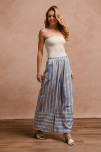 BiBi Striped Wide Leg Pants with Pockets - Brittney MADE