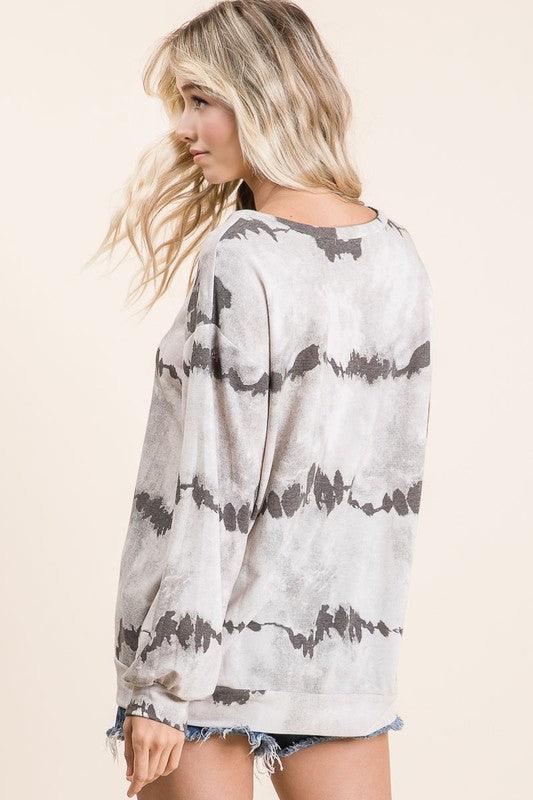 BiBi Tie-Dye French Terry Round Neck Long Sleeve T-Shirt - Brittney MADE