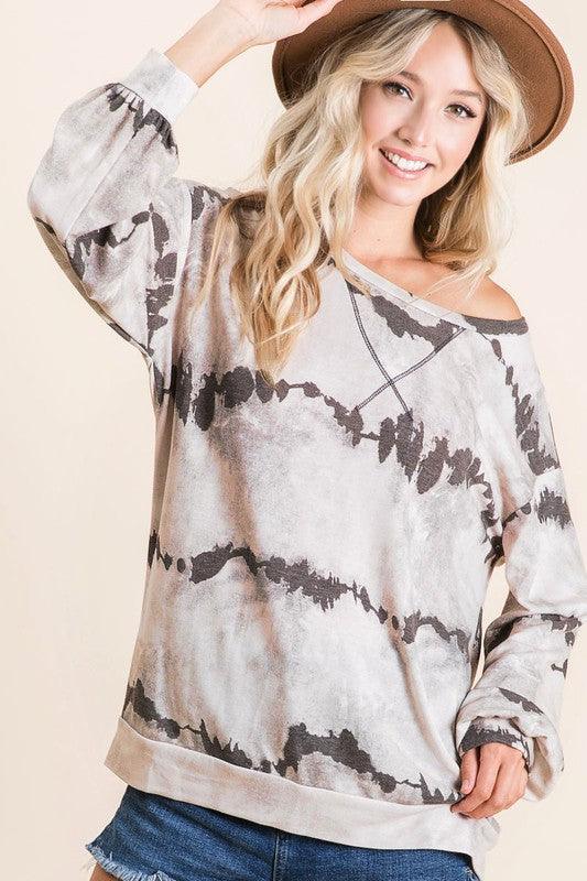 BiBi Tie-Dye French Terry Round Neck Long Sleeve T-Shirt - Brittney MADE