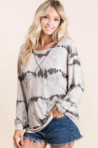 BiBi Tie-Dye French Terry Round Neck Long Sleeve T-Shirt - Brittney MADE