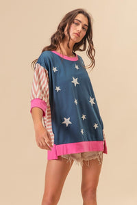 BiBi US Flag Theme Color Block Star Patch T-Shirt - Brittney MADE