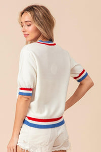 BiBi US Flag Theme Striped Heart Sweater - Brittney MADE