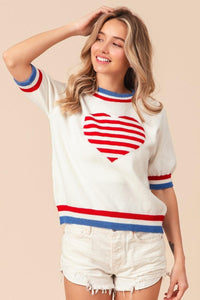 BiBi US Flag Theme Striped Heart Sweater - Brittney MADE