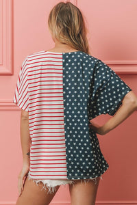 BiBi US Flag Themed Color Block Short Sleeve T-Shirt - Brittney MADE