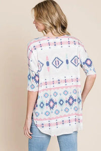 BOMBOM Aztec Printed Half Sleeve Loose Fit T-Shirt - Brittney MADE