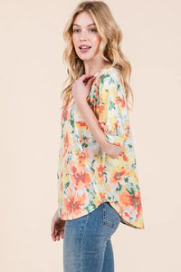 BOMBOM Floral Round Neck Puff Sleeve Top - Brittney MADE