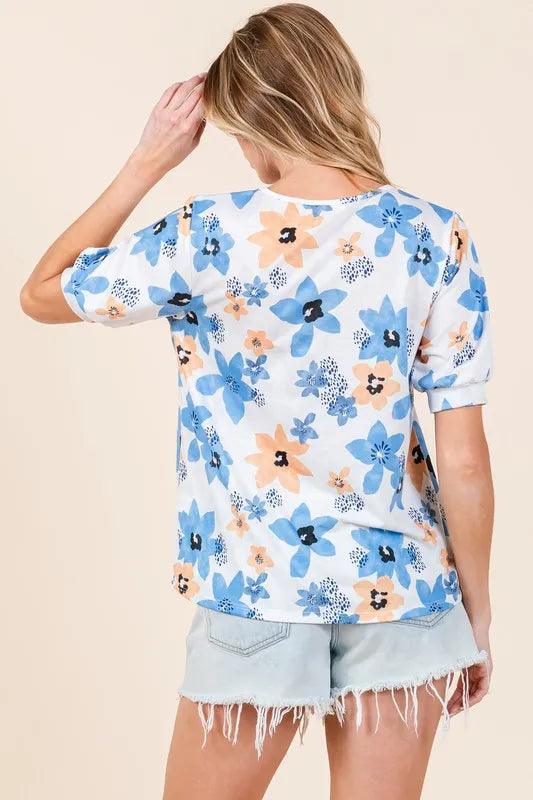 BOMBOM Floral Round Neck Short Sleeve T-Shirt - Brittney MADE