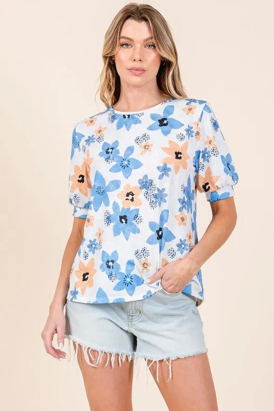 BOMBOM Floral Round Neck Short Sleeve T-Shirt - Brittney MADE