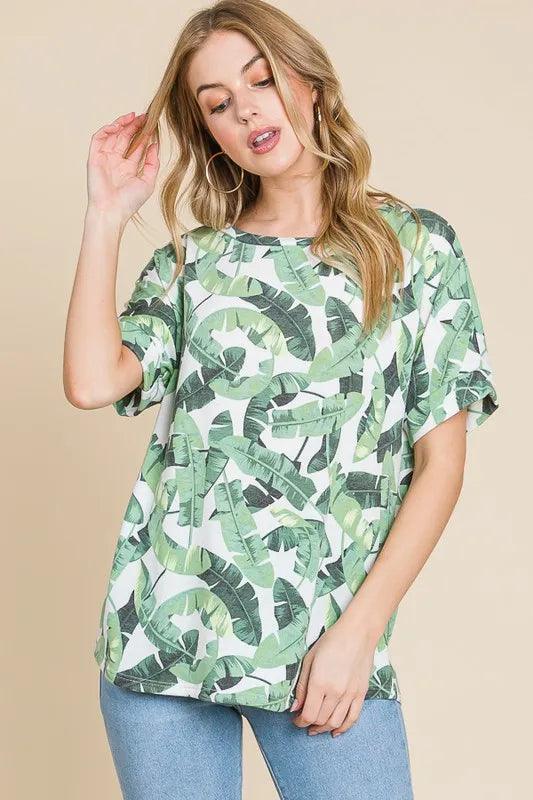 BOMBOM Lightweight Printed Round Neck Short Sleeve T-Shirt - Brittney MADE