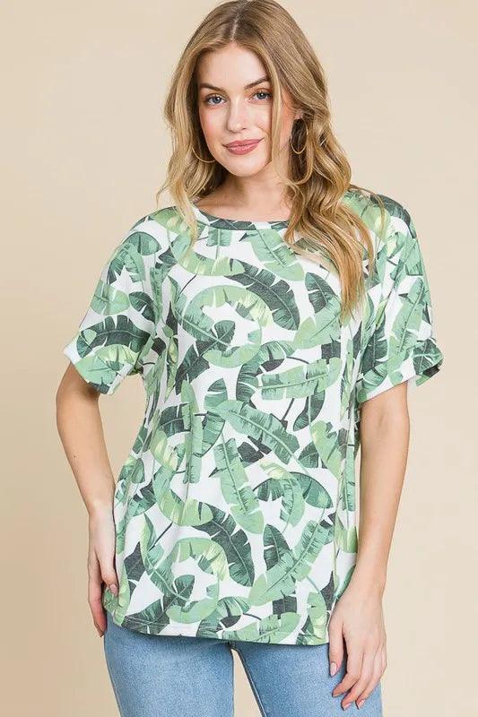 BOMBOM Lightweight Printed Round Neck Short Sleeve T-Shirt - Brittney MADE